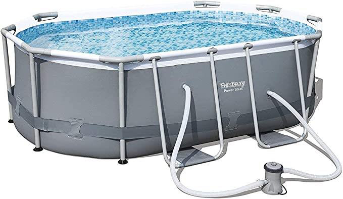 PVC (Polyester) Oval Frame Set Pool H x W x L , with Pump Included, 84cm H x 200cm W x 305cm L