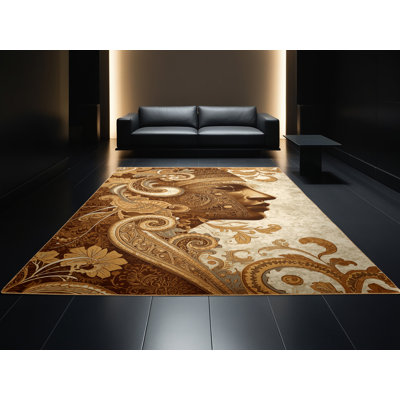 Tapis oriental brun lavable à la machine Botkins