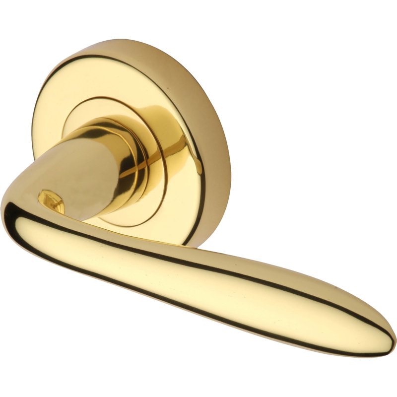 Heritage Brass Heritage Door Handle Lever Latch on Round Rose Sutton Design, Polished Brass