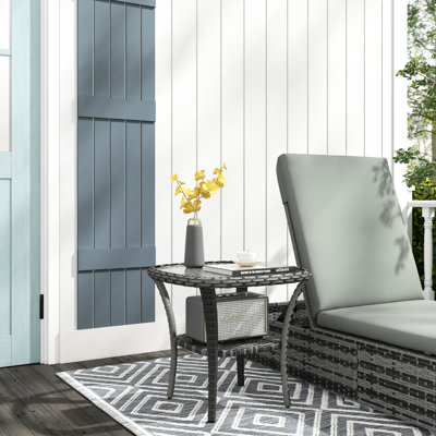 End Table With Storage Compartment, Coffee Glass Top For Outdoor Use. Mix Gray Garden, Porch, Backyard Table, All-weather, , 19.7"l X 19.7"w 21.7"h, 110 Lbs Max Load, Assembly Required Side Capacity,