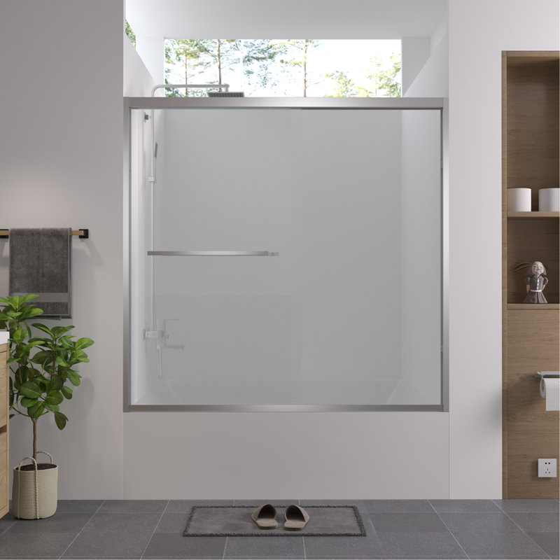 56-60"X58" Aluminum Frame Double Sliding Bathtub Screen, Bypass Bathroom Sliding Door With Premium 1/4" (6Mm) Clear Tempered Glass, Chrome Hardware Sliding Glass Shower Enclosure