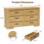 Commode 6 tiroirs pour chambre à coucher, commode de 54 po de largeur pour téléviseur 50/55/60 po, rangement pour garde-robe en bois