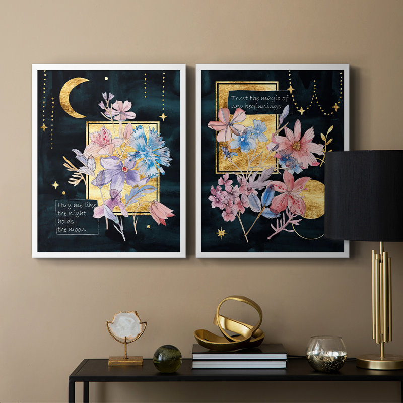 Fleurs de lune III - reproduction encadrée de qualité supérieure - prête à être accrochée - aucun clou requis - aucun clou requis