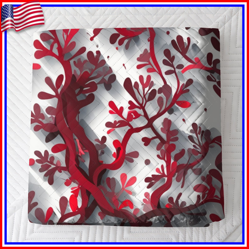 Couvre-lit matelassé à branches rouges, Lit simple