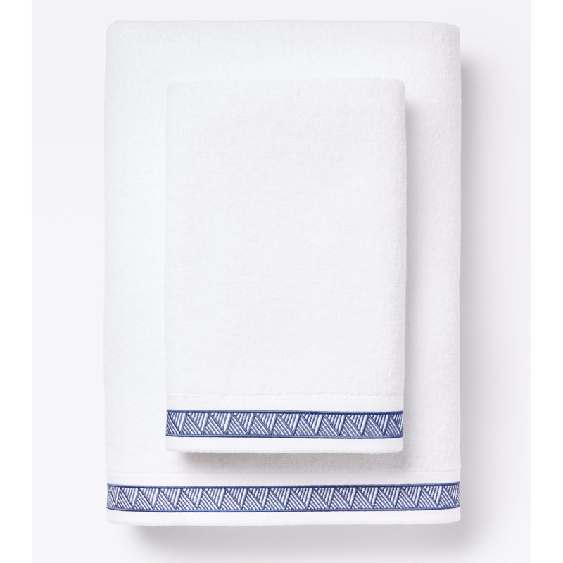 Weave Pure Cotton Hand Towel with Stone Embroidery, White/Blue Ocean
