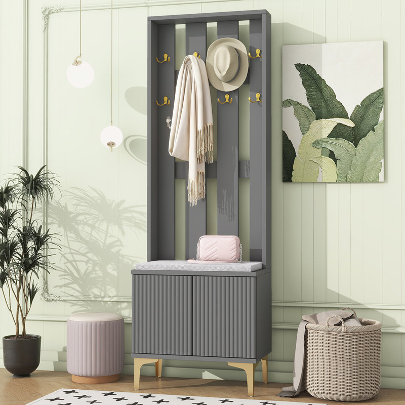 Versatile Hall Tree with Multiple Storage Options and Stylish Hooks, Grey