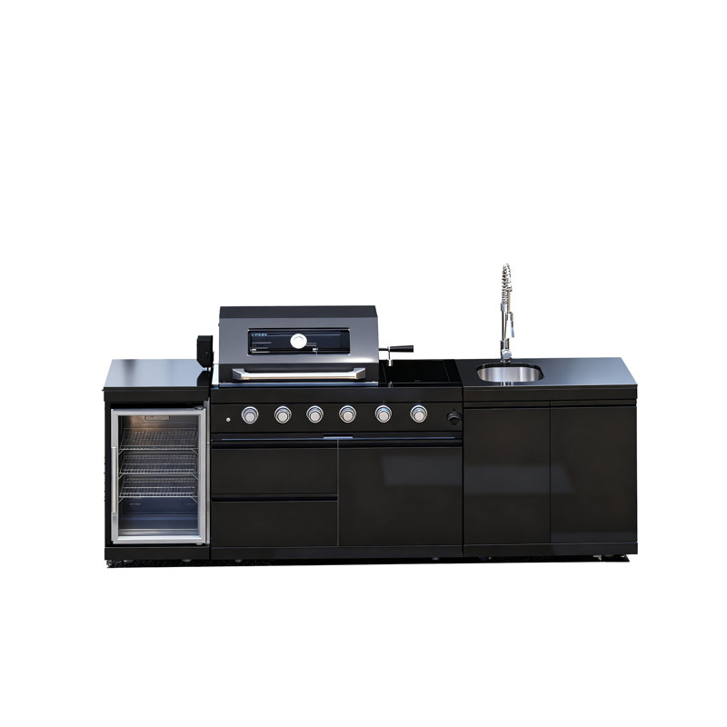 Îlot de barbecue au gaz en acier inoxydable de luxe 104 pouces à 4 brûleurs de 72 000 BTU noir