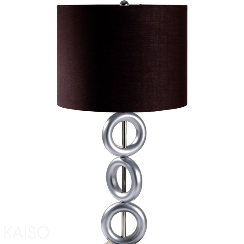 Lampe de table haute 29 po en métal avec finition argentée, anneau, abat-jour espresso