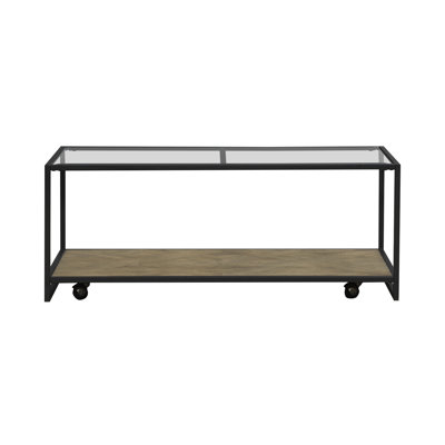 Jaylan Cocktail Table w/ Tempered Glass Top & Casters by 17 Stories