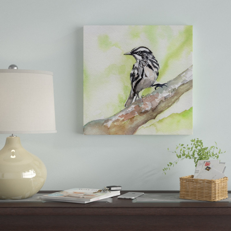 " Black And White Warbler " by Sean Parnell, 12" H x 12" W x 2" D, No Mat, Wrapped Canvas