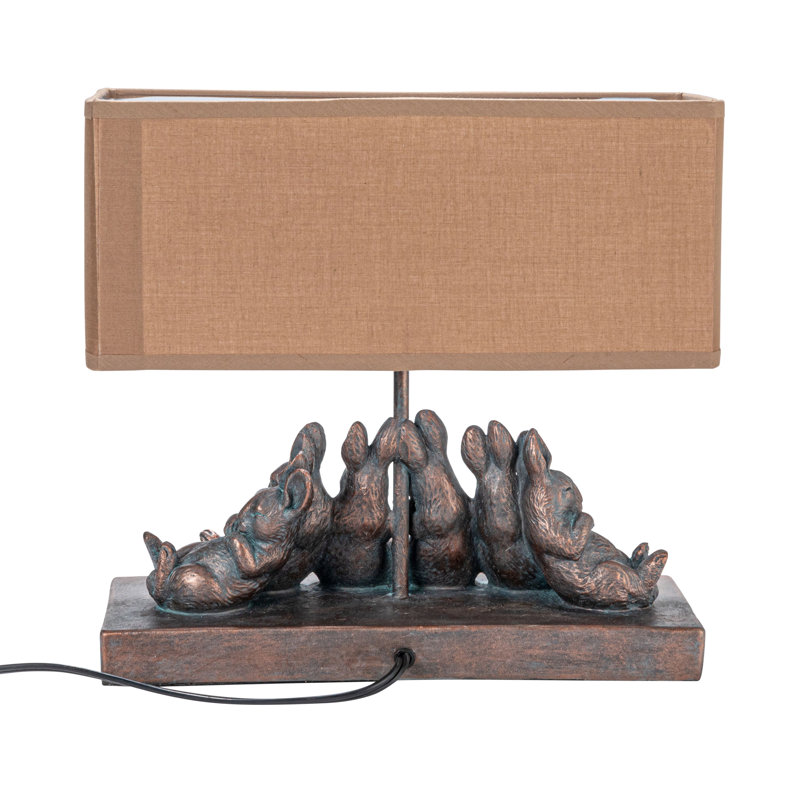 Ekkehard Resin Rabbit Table Lamp with Rectangle Linen Shade, Brown