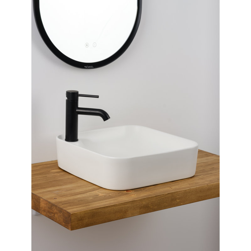 Odass Sirina || 17'' Ceramic Square Bathroom Sink, Matte White