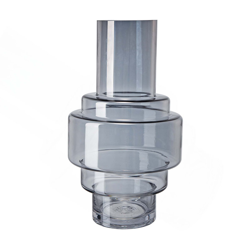D7.7X13.8"H Geometric Design Smoke Luster Blue And Clear Accent Vase