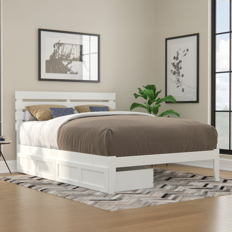 Madaket Premium Wood Farmhouse Storage Platform Bed with Under Bed Drawers, White, Twin XL