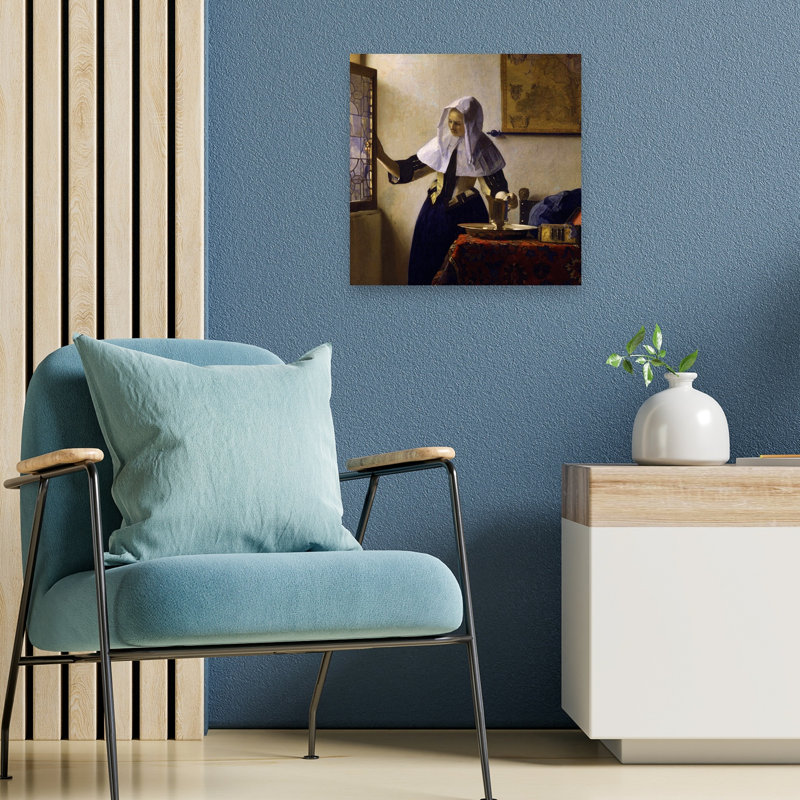 Young Woman With A Water Pitcher Classic Contemporary Wall Art Print by Johannes Vermeer - 1 Piece Wrapped Canvas Wall Art