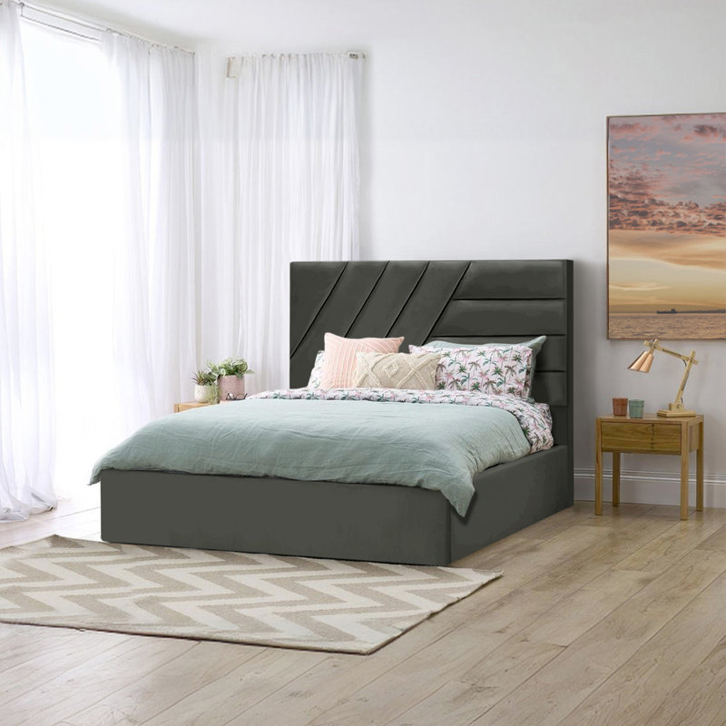 Porterdale Upholstered Ottoman Storage Bed, Asphalt, Double (4'6)