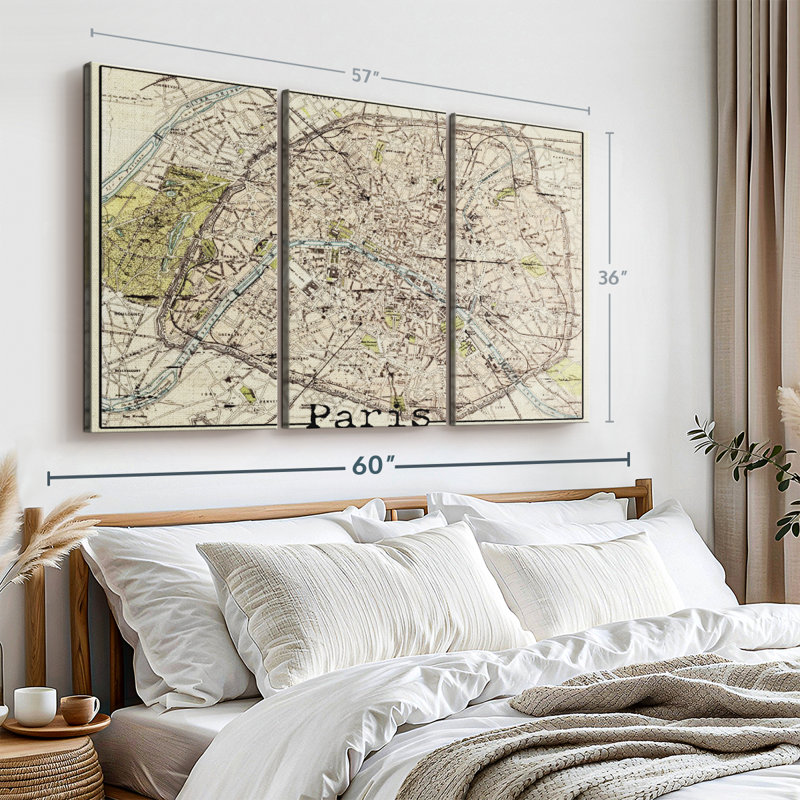 " Vintage Paris City Map ", 36" H x 57" W x 1.25" D