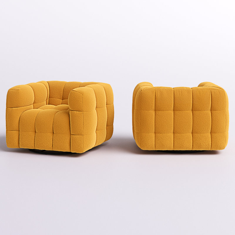 Ashyiah 38" Wide Tufted Swivel Chair with Square Arm, Yellow Boucle