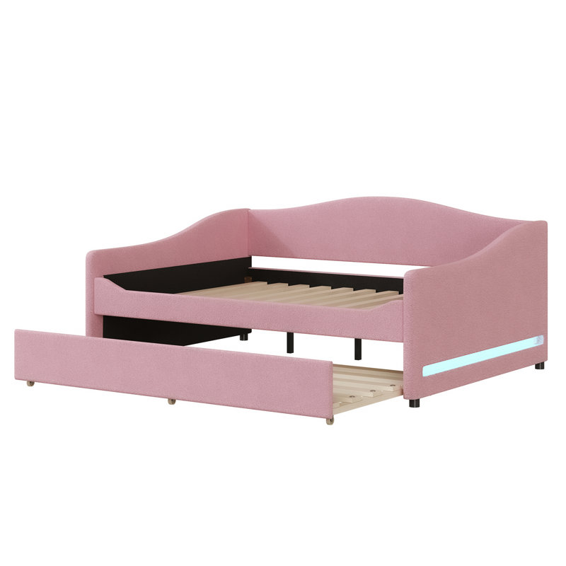 Lit de jour rembourré avec couchette en rose, Full, Pink