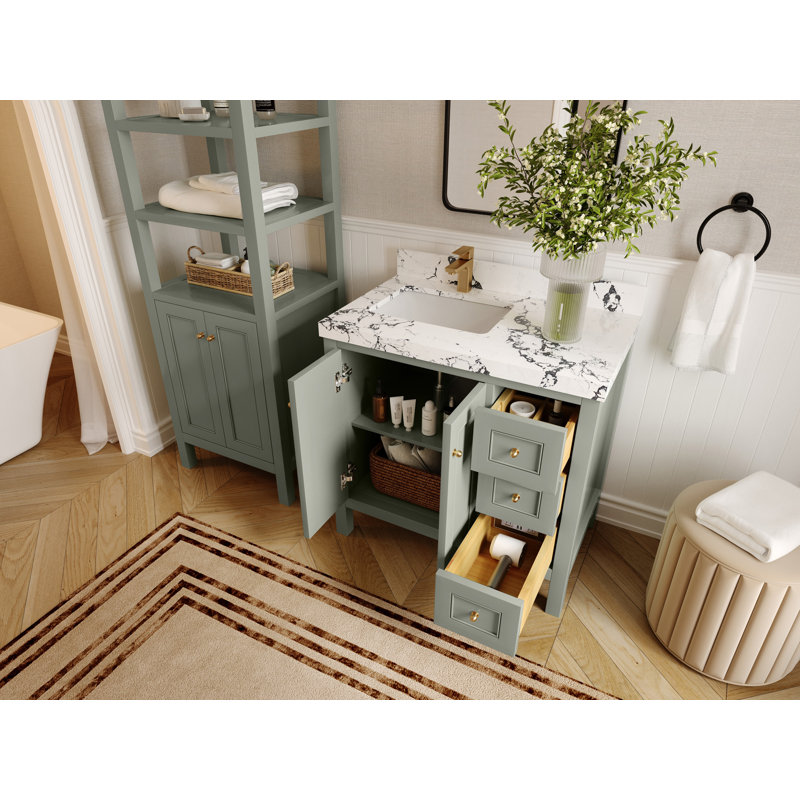 Nashville X P 22 po De salle de bain Quartz, Evergreen, Or brossé, Quartz de Carrare