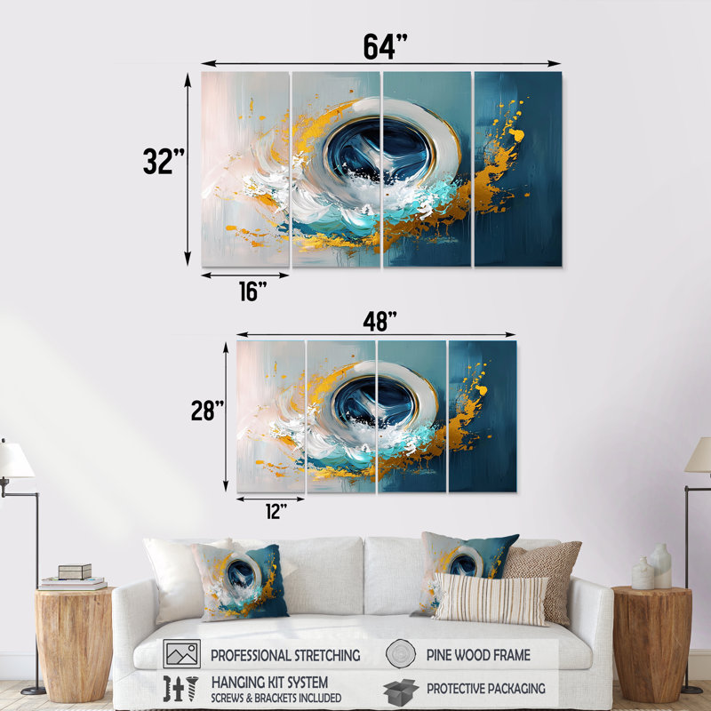 «Blue Impressionist Soap Suds Modern Laundry I - Laundry Art Wall Art», ensemble, H 32 po x l 64 po