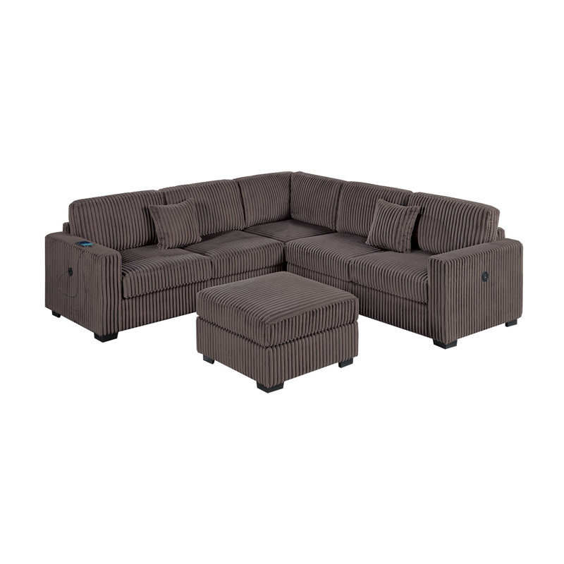 Ensemble de canapé modulaire rembourré en velours côtelé 4 pièces Living Room, Chocolat