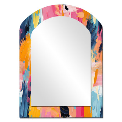 Colorful Paint Swirl Bliss - Abstract Arch Large Wall Mirror, Modern Asymmetrical Decorative Mirror, Printed Metal Art