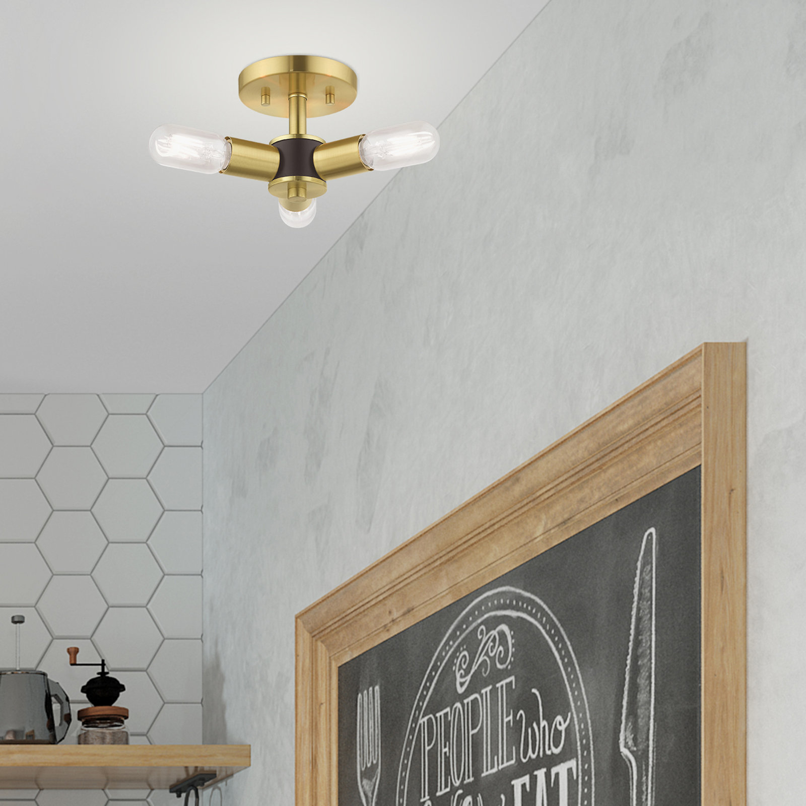 Martella 3-Light Semi Flush Mount, Satin Brass