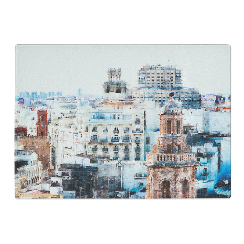Tempered Glass Valencia Skyline in Spain Painting Chopping Board, 28.5 cm x 39 cm