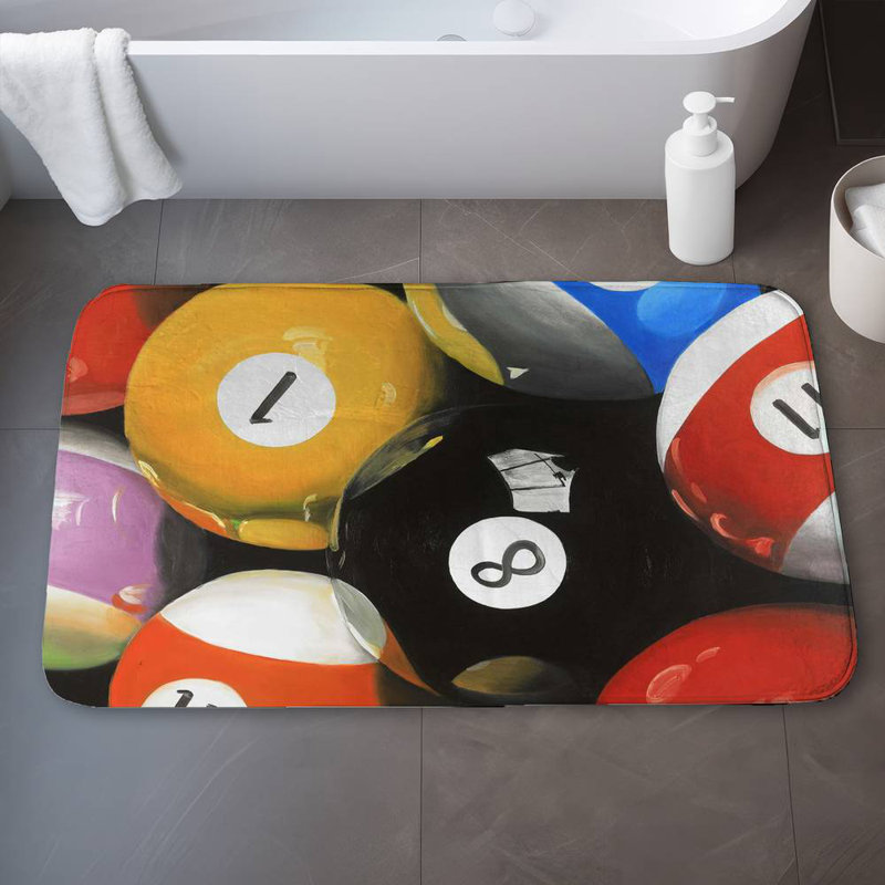 Pool balls closeup Bath Mat with Non-Slip Backing - Quick Dry Memory Foam Bathroom Rug - Absorbent - Modern Plush Spa-Style - Machine Washable