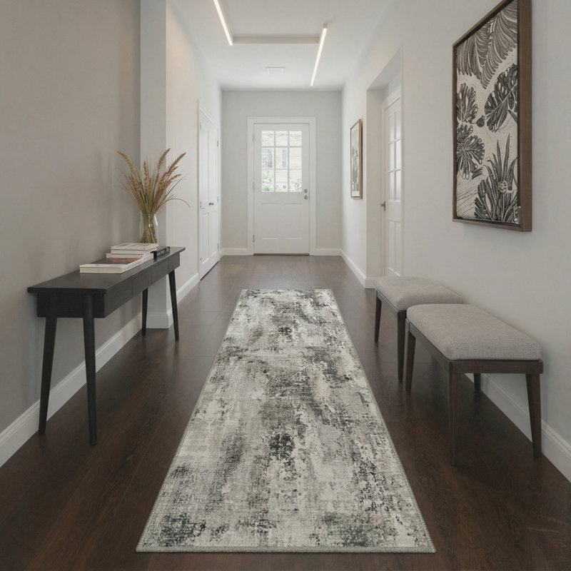 Mignone Abstract Texture Machine Washable Ash Gray Indoor Area Rug With Non-Slip Backing, Runner 2'3" x 6'