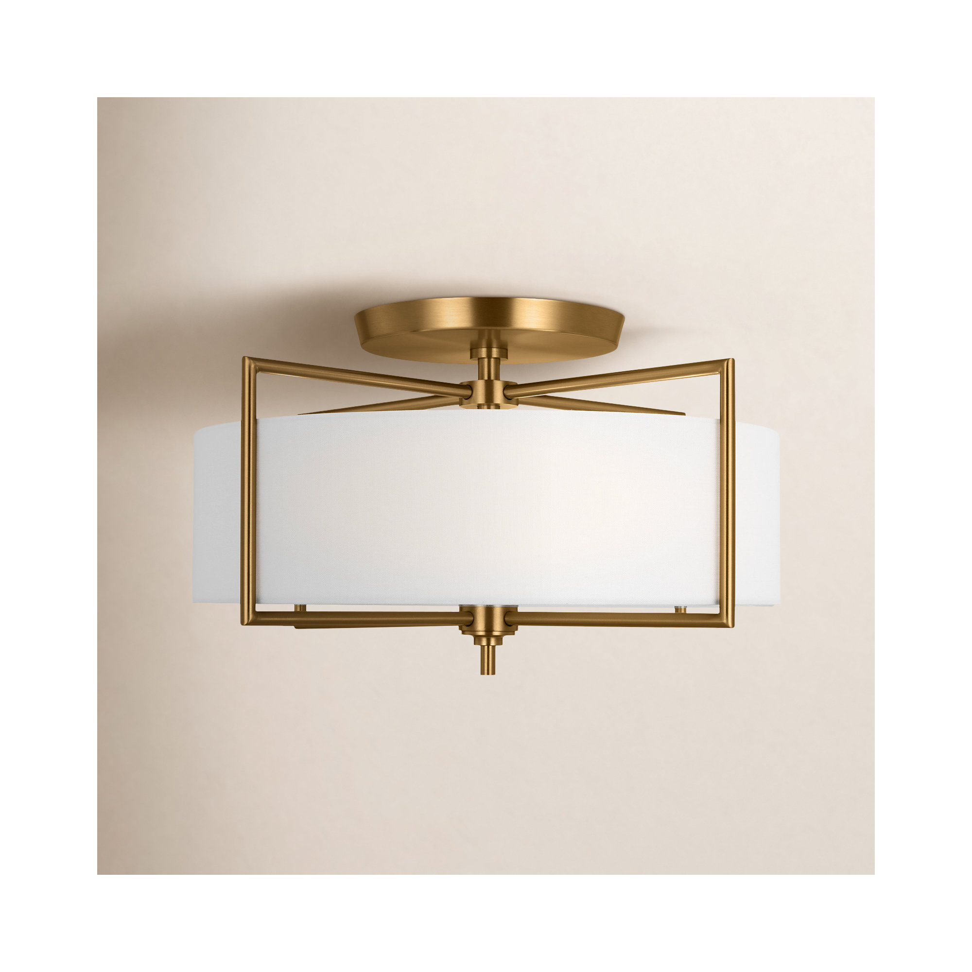 Fabric Semi Flush Mount, Burnished Brass, 11.88" H x 20" W x 20" D