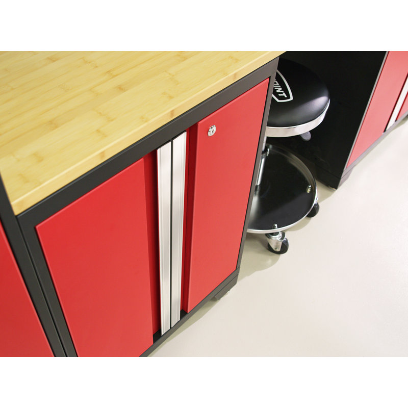 Bold Series 76.75'' H x 156'' W x 18'' D 12 Piece Garage Storage Cabinet Set, Red, No Lights, Stainless Steel