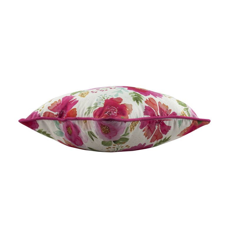 Red and Pink Floral Polyester Square Outdoor Pillow