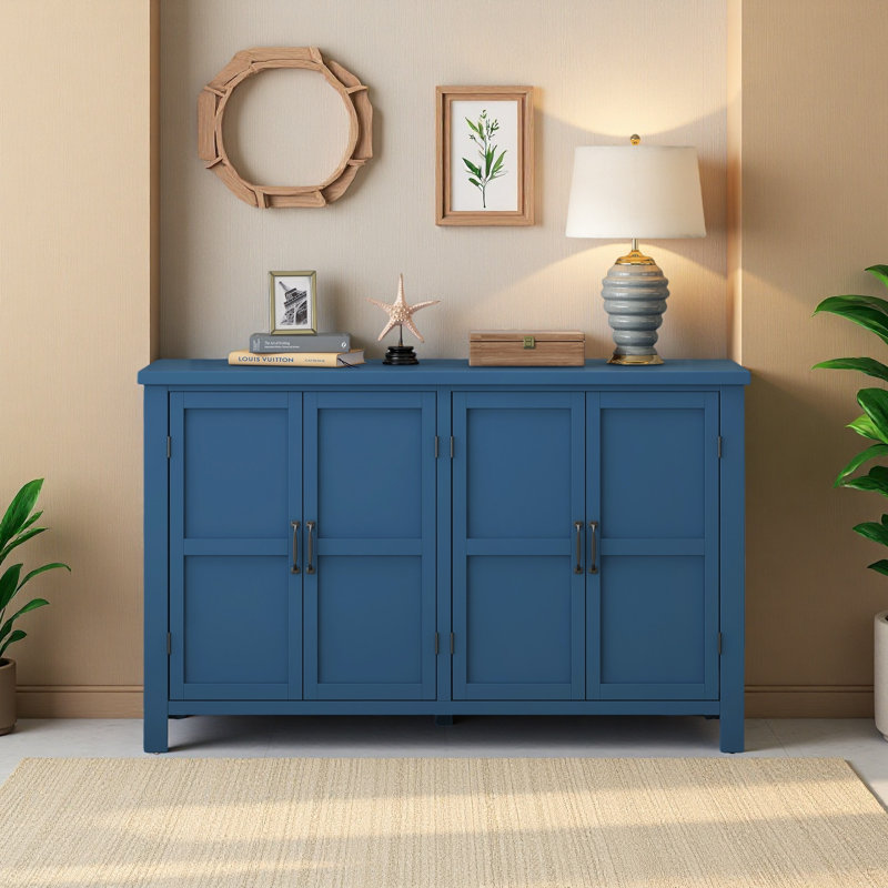 Buffet de rangement 4 portes avec tablettes réglables et poignées rétro Atimon, Marine