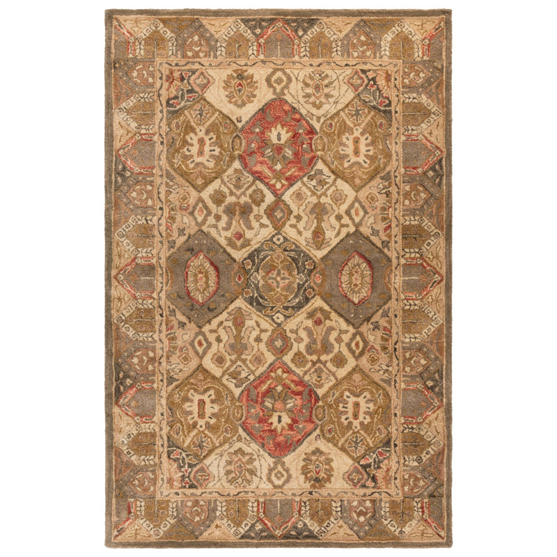 Breckan Oriental Handmade Tufted Wool Area Rug in Beige/Multi, Rectangle 5' x 8'