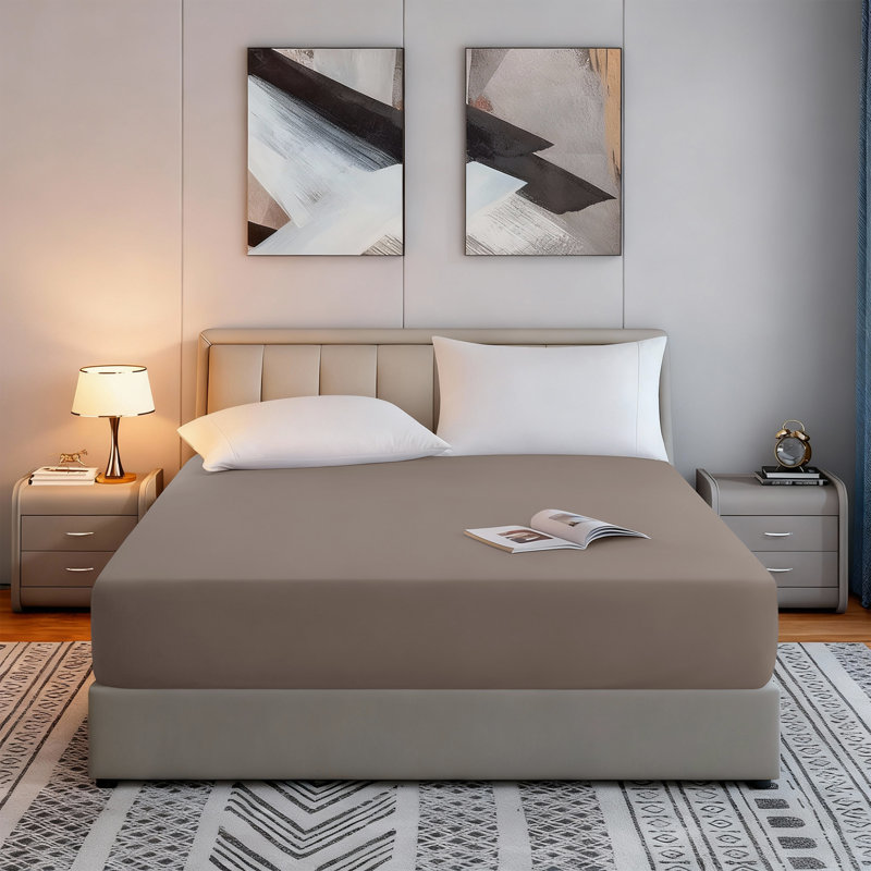 Tanvish Luxury Microfiber Fitted Sheet - 40 cm Deep Pocket, Ultra-Soft - Wrinkle-Free and Easy Care, Super King (6'), Beige