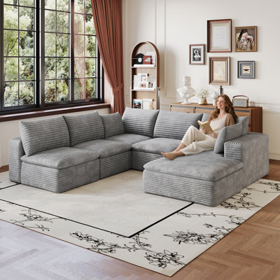 Canapé 99 * 103 po Cloud, tissu en velours côtelé, sièges profonds, conception à deux couches, coussin amovible, sans assemblage, combinaison de bricolage pour le salon, la chambre à coucher, la salle de conférence, l’appartement, gris
