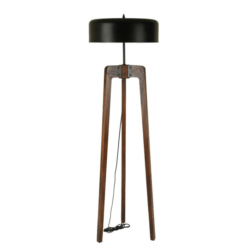 Lampe sur pied élégante Luro avec structure en bois sapin, finition noyer et noire, hauteur 67,0 pouces | Douille E27, 60 W maximum, capuchon en métal durable, design élégant pour le salon et la chambre à coucher, solution d'éclairage parfaite pour les maisons modernes