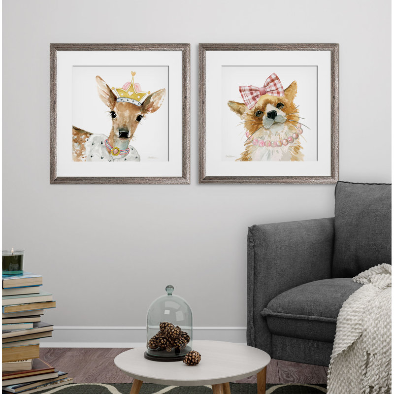 Ensemble de 2 pièces encadrées de cerfs à glamour filles, Cadre brun
