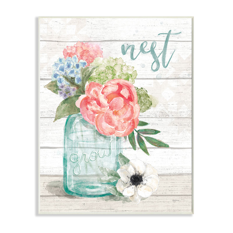 «Nest Grow Flower Jar Rustic», impression, Plaque murale, H 10 po x l 15 po x P 0,5 po