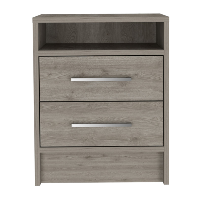 Table de chevet, table de bout, plateau supérieur Eter, deux tiroirs - blanc / chêne clair Eter, Light Grey