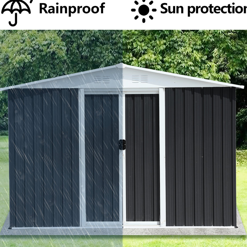 Remise d'extérieur en métal 8 pi x 6 pi avec fonction rouille - résistance aux termites de jardin grise, Gris