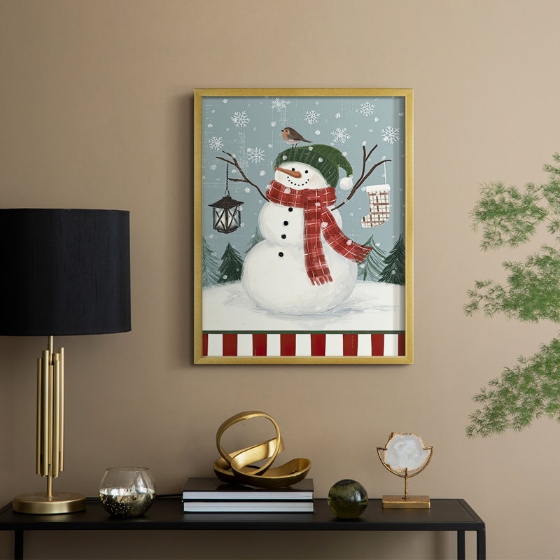 Collection Jolly Snowman, reproduction encadrée B - bois massif, H 11 po x l 9 po, Doré