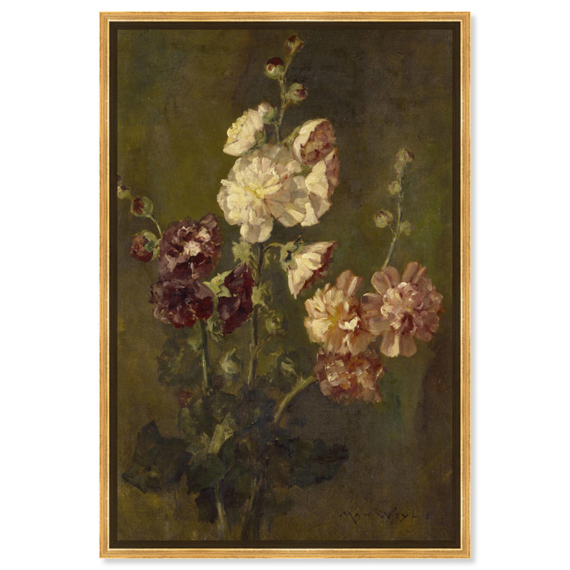 Art mural Max Weyl - Hollyhocks, Cadre doré, H 25 po x l 17 po