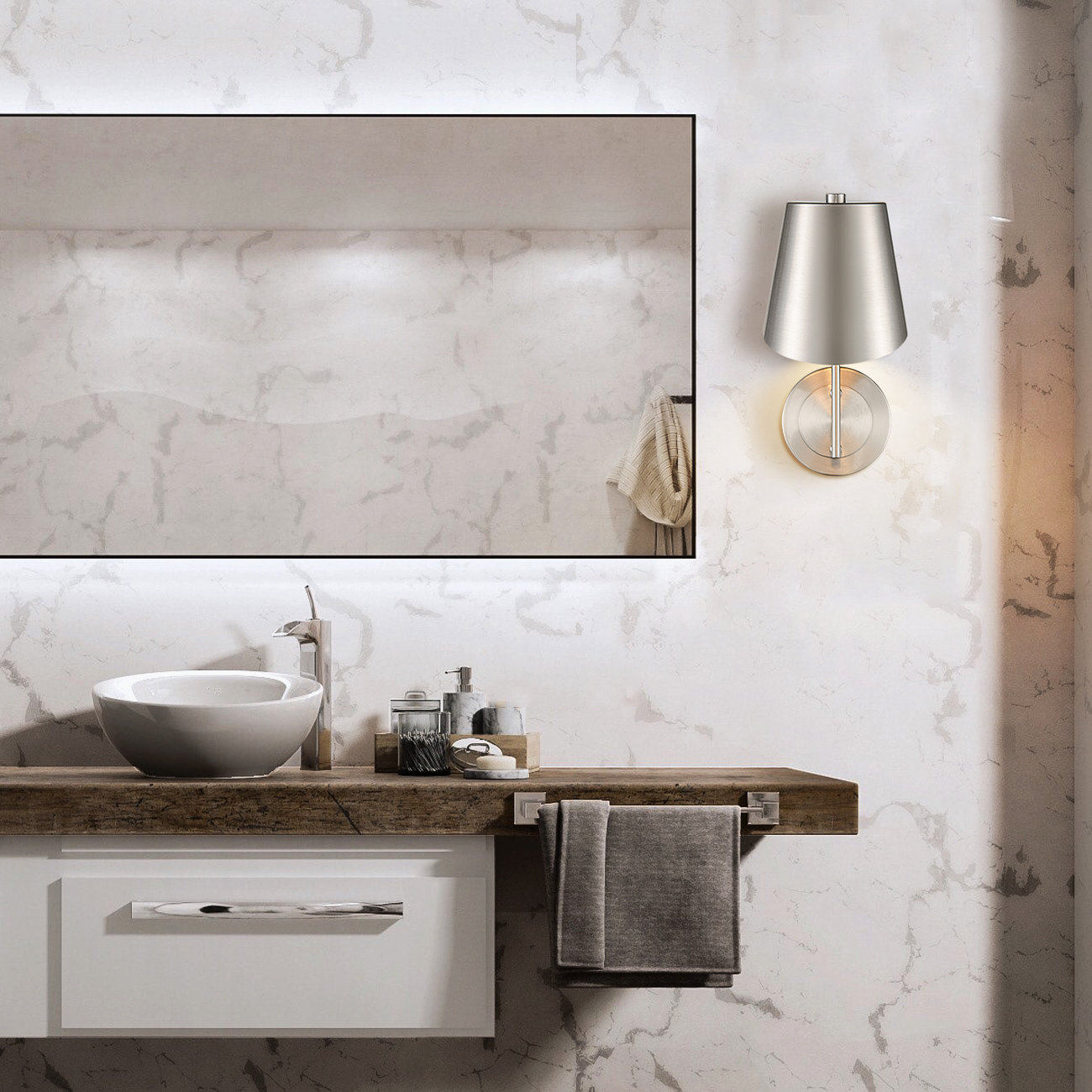 Hiltonia Single Light Dimmable Armed Sconce, Brushed Nickel