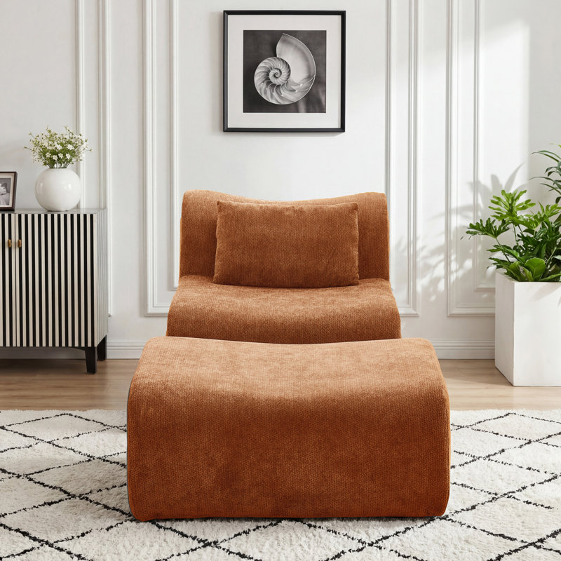 Wiliams Armless Accent Chair And Ottoman Set, Orange