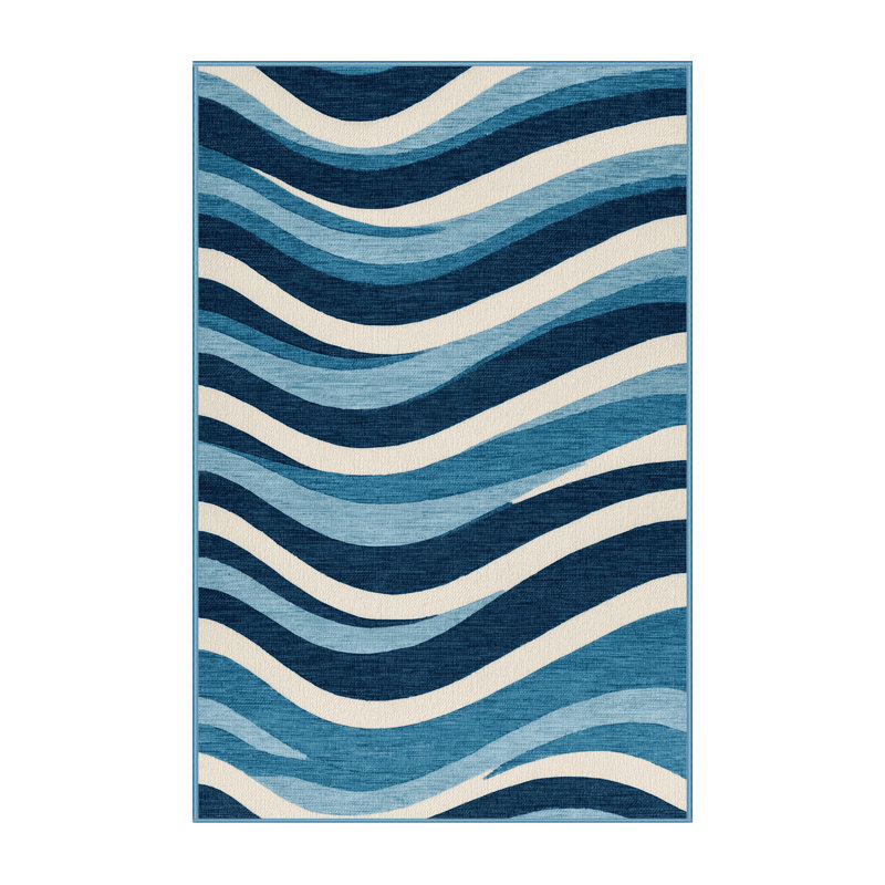 Washable Blue Ombre Waves Coastal Area Rug, Rectangle 7' x 10'