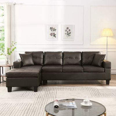 Sectional Sofa Set For Living Room With L Shape Chaise Lounge ,Cup Holder And Left Or Right Hand Chaise Modern 4 Seat (Chocolate Brown)