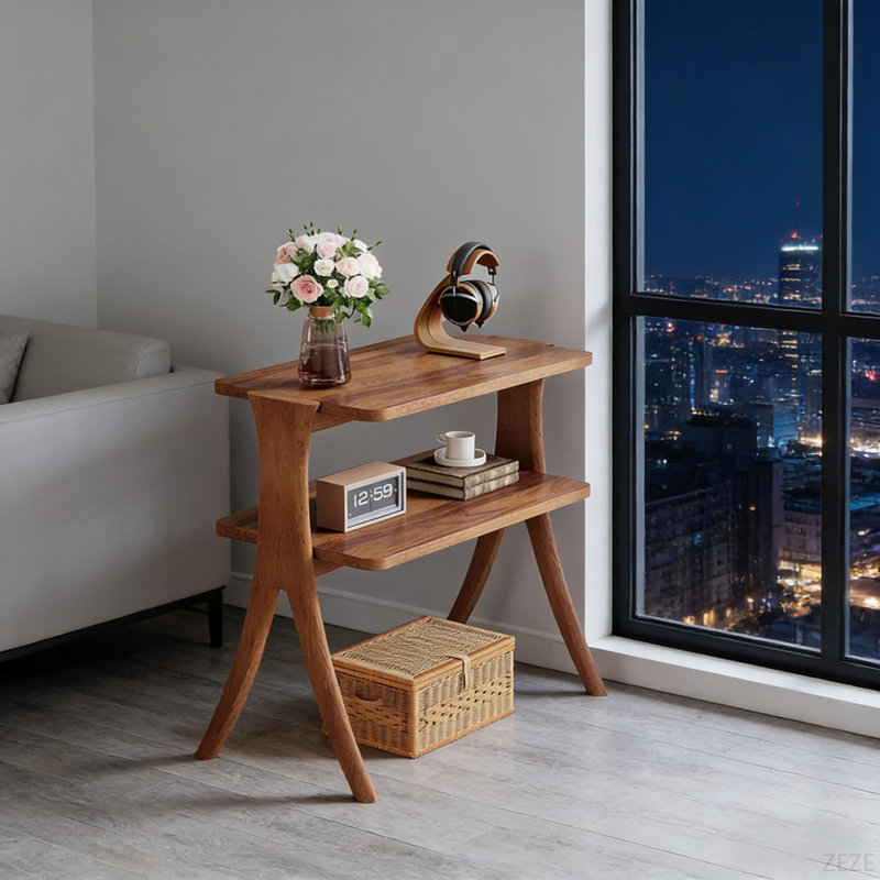 2-Tier Entryway Table,Natural Style End Table,Wood Side Table, Brown